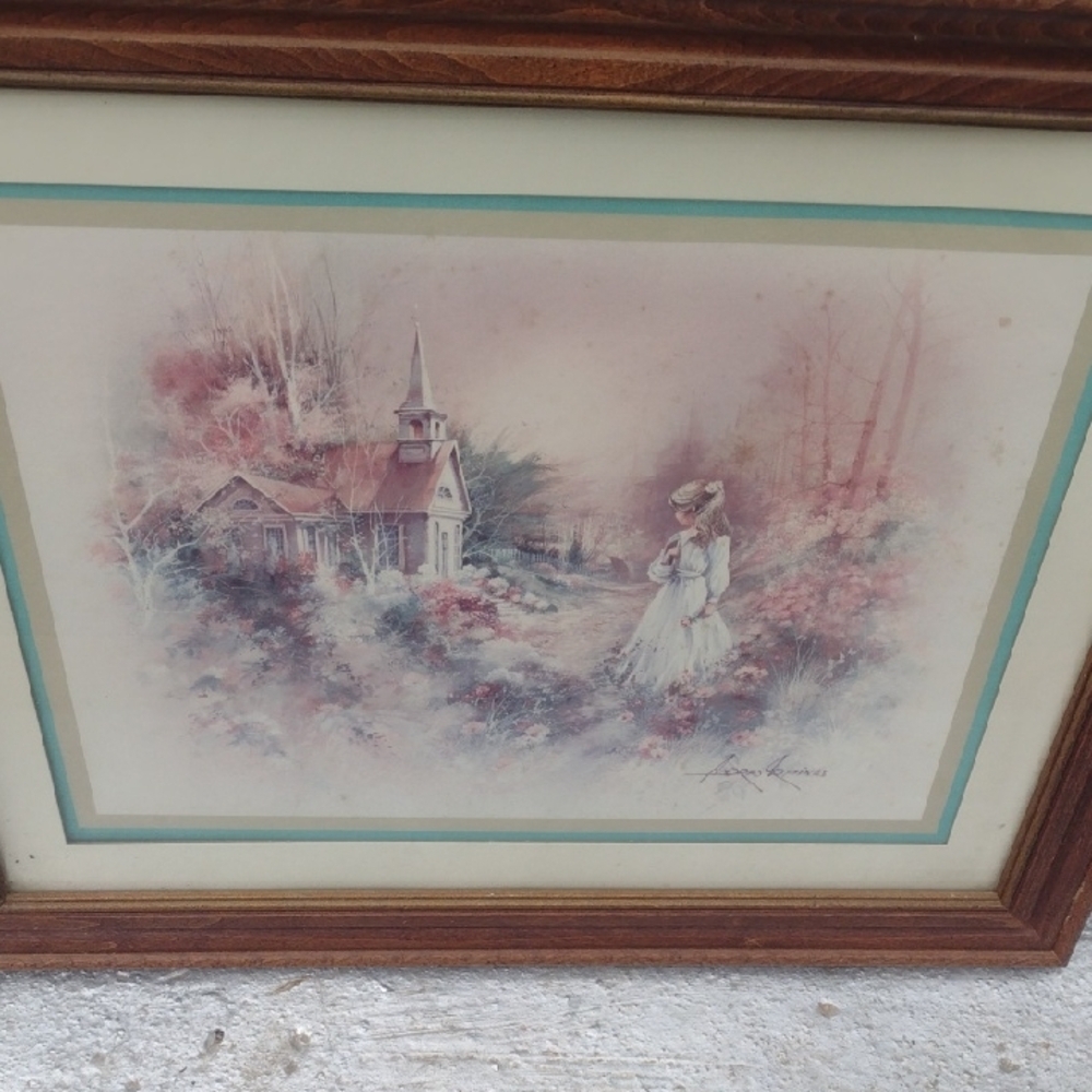 Charming Landscape Art with Wooden Frame-signed
